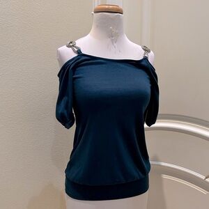 NWT Rhapsody dark teal knit cold shoulder top